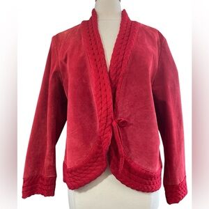 Vintage Coldwater Creek Vibrant Red Suede Jacket w/crochet trim detail